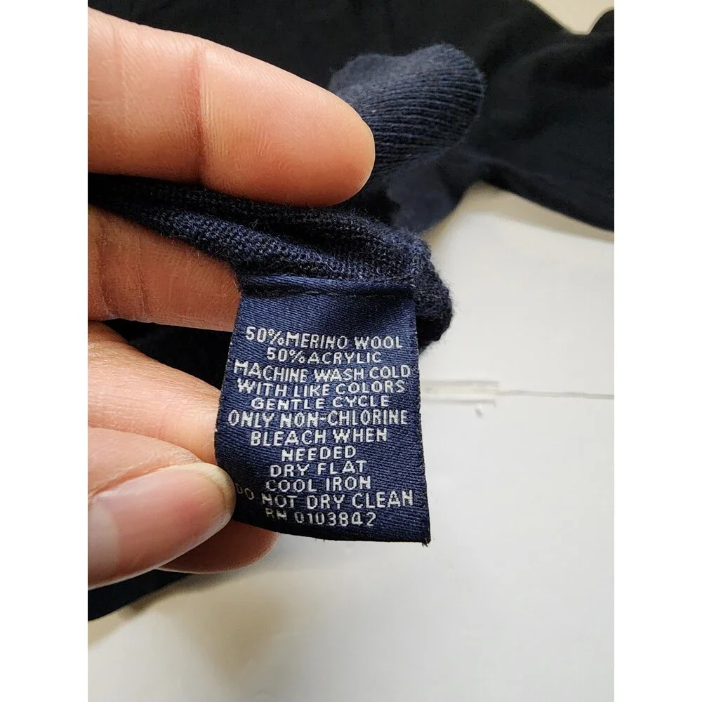 Toscano Sweater Mens Medium Navy Blue Merino Wool Blend V-neck Elbow Patches